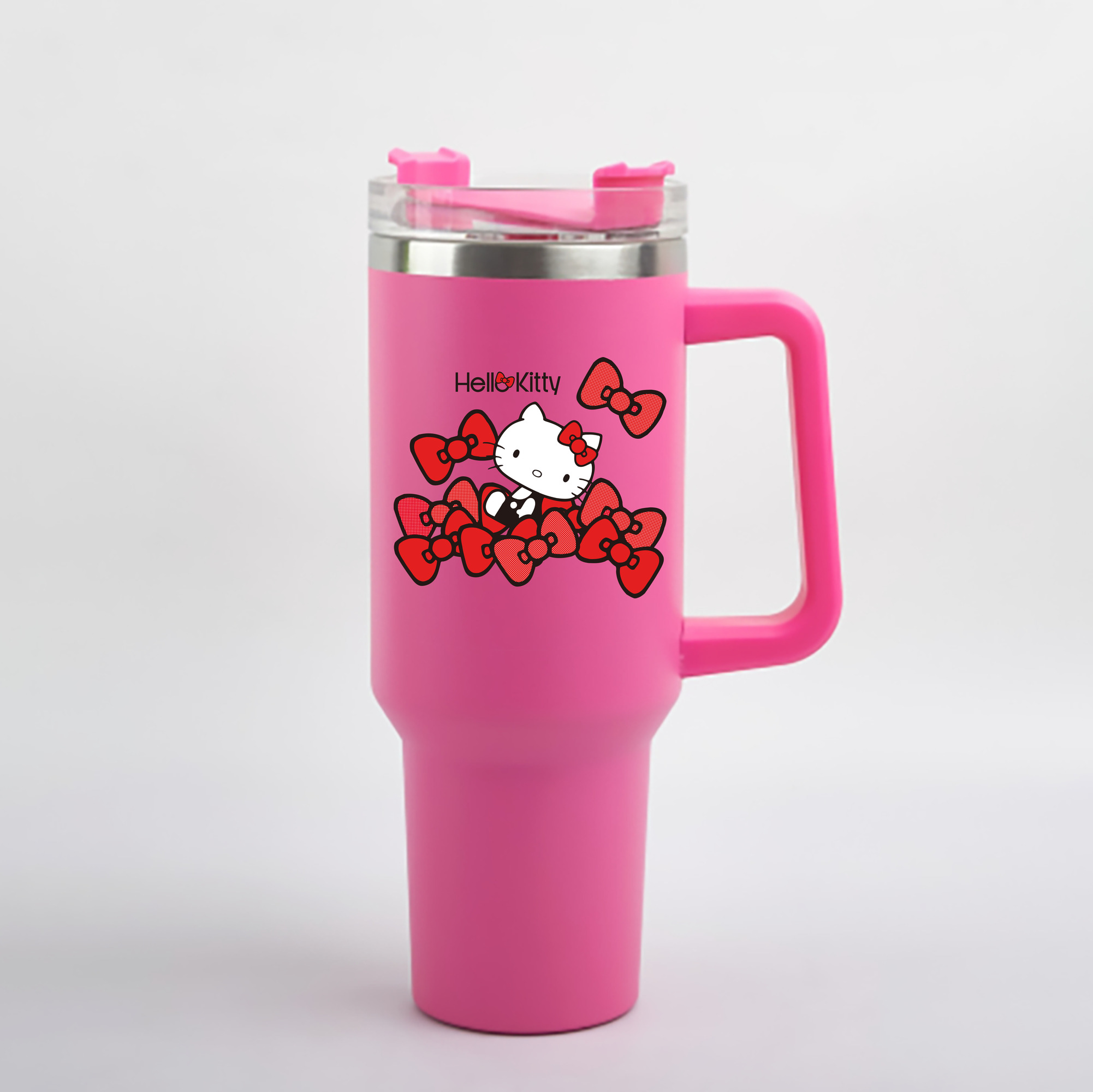 （画像用） Hello Kitty ハローキティ 1200mL車用タンブラー - クリスタルステッカー（プラスチックストロー付き）